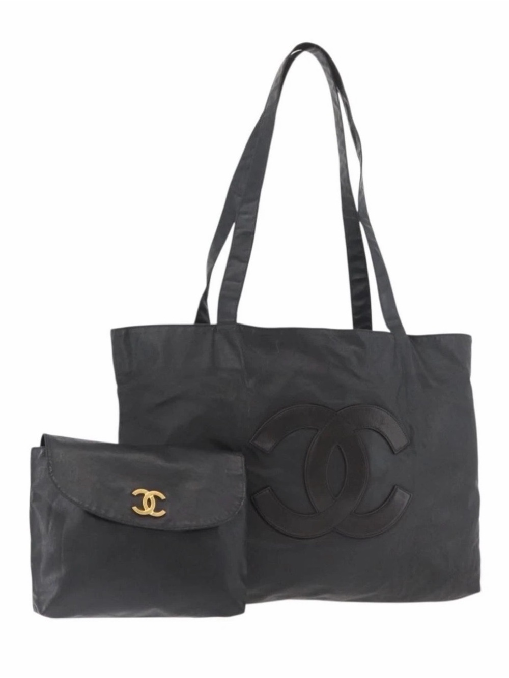 Chanel Black coated canvas shoulder Tote Bag , vintage